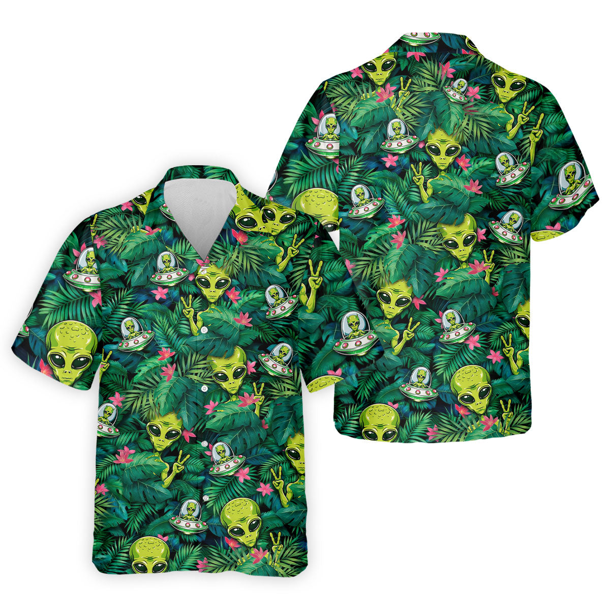 UFO and Alien Tropical Forest Hawaiian Golf Polo, Golf Tops For Men, Golfing Apparel