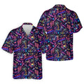 Tropical Theme Neon Pattern Black Golf Shirt, Men's Funny Golf Shirts, Polo Shirts For Men