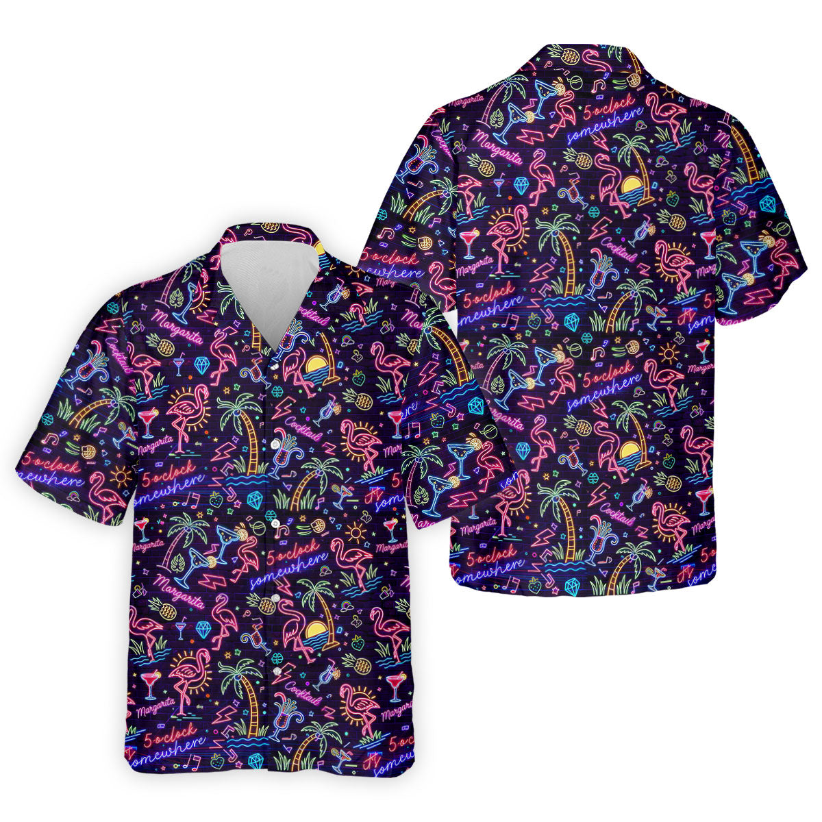 Tropical Theme Neon Pattern Black Golf Shirt, Men's Funny Golf Shirts, Polo Shirts For Men