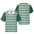 Green And White Argyle Pattern Retro Golf Shirt, Golf Tops For Men, Golf Shirts For Men, Polo For Men