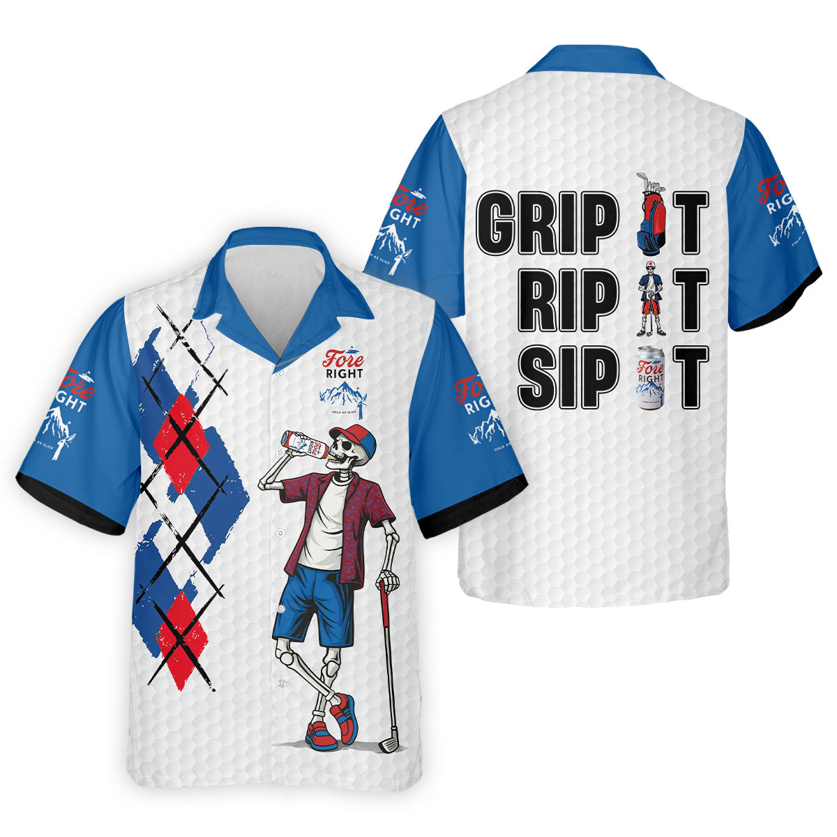 Fore Right Funny Skeleton Golf And Beer Red White Men's Funny Golf Shirts, Polo Shirts For Men