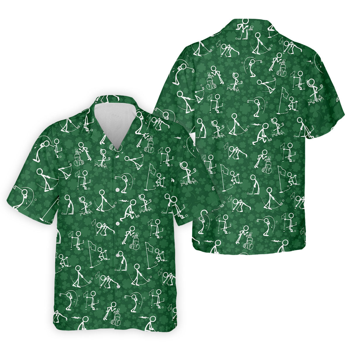 Stick Figure Golf Pose Shamrock Golf Shirt, St Patrick's Day Golf Tops For Men, Polo Shirts For Men