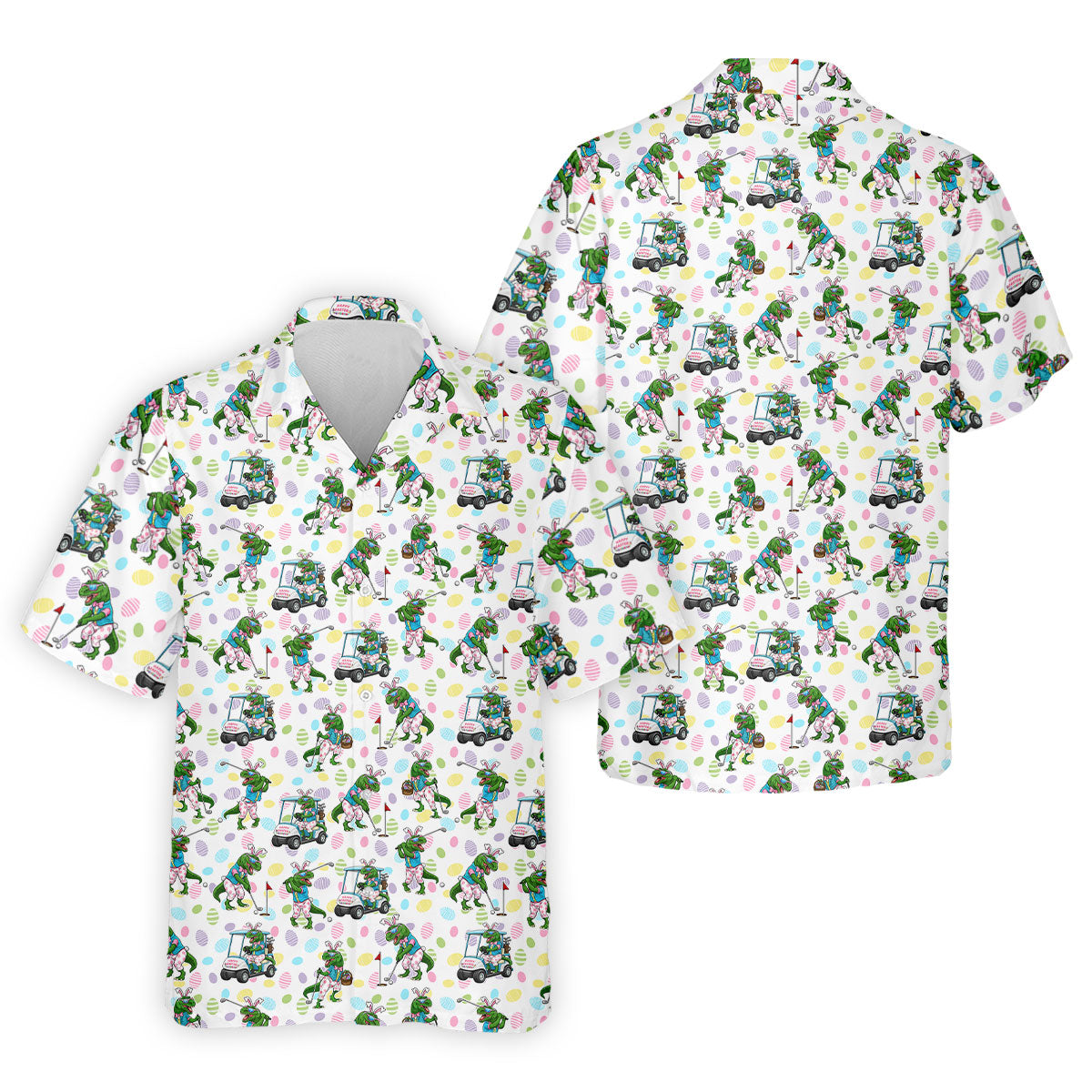 T-Rex Bunny Colorful Easter Egg Men's Funny Golf Shirts, Golf Shirts For Men, Polo Shirts For Men