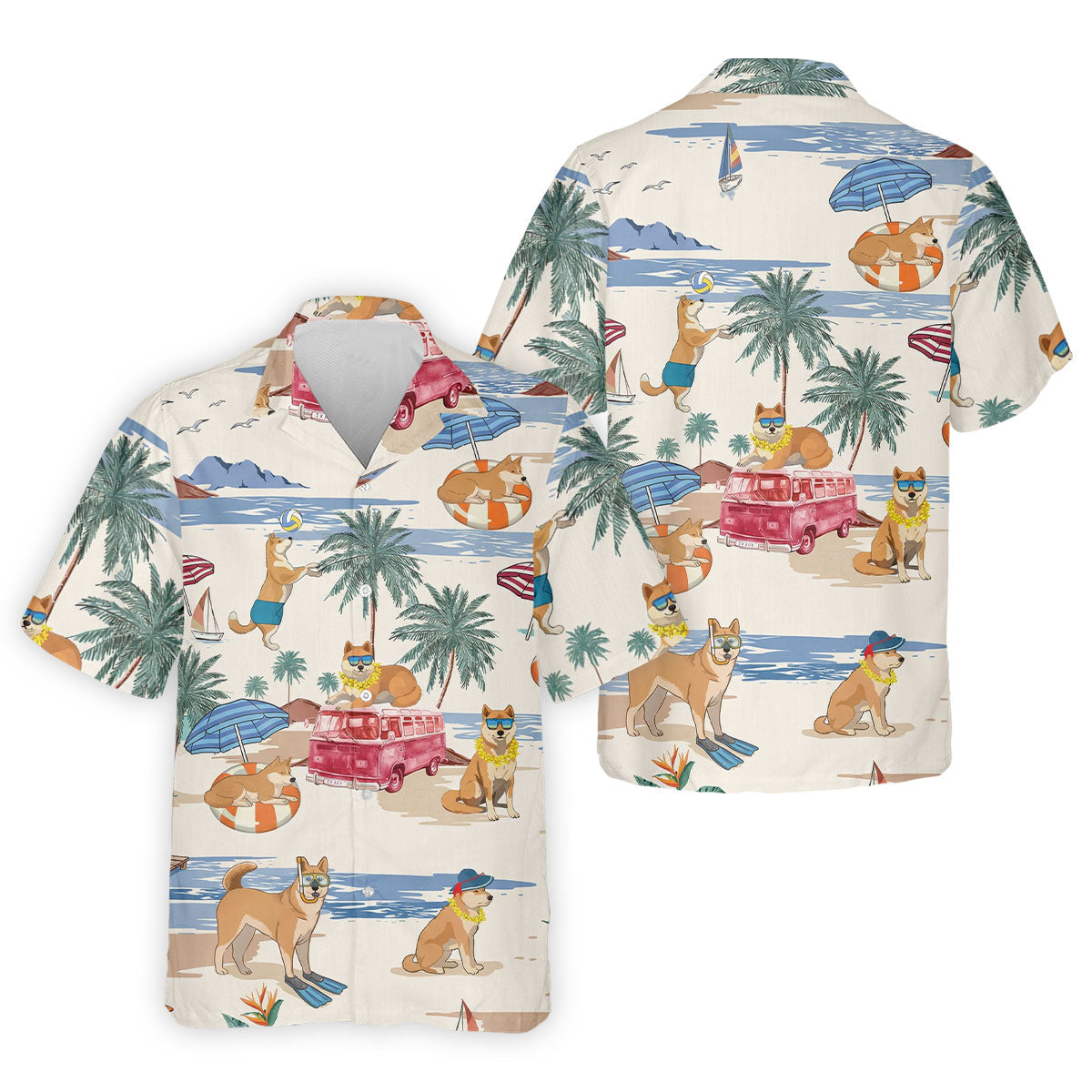 Tropical Shiba Inu Beach Pattern Hawaiian Golf Polo, Golf Tops For Men, Golfing Apparel