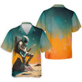 Astronaut Rock Guitar Teal Sunset Hawaiian Golf Polo, Golf Tops For Men, Golfing Apparel