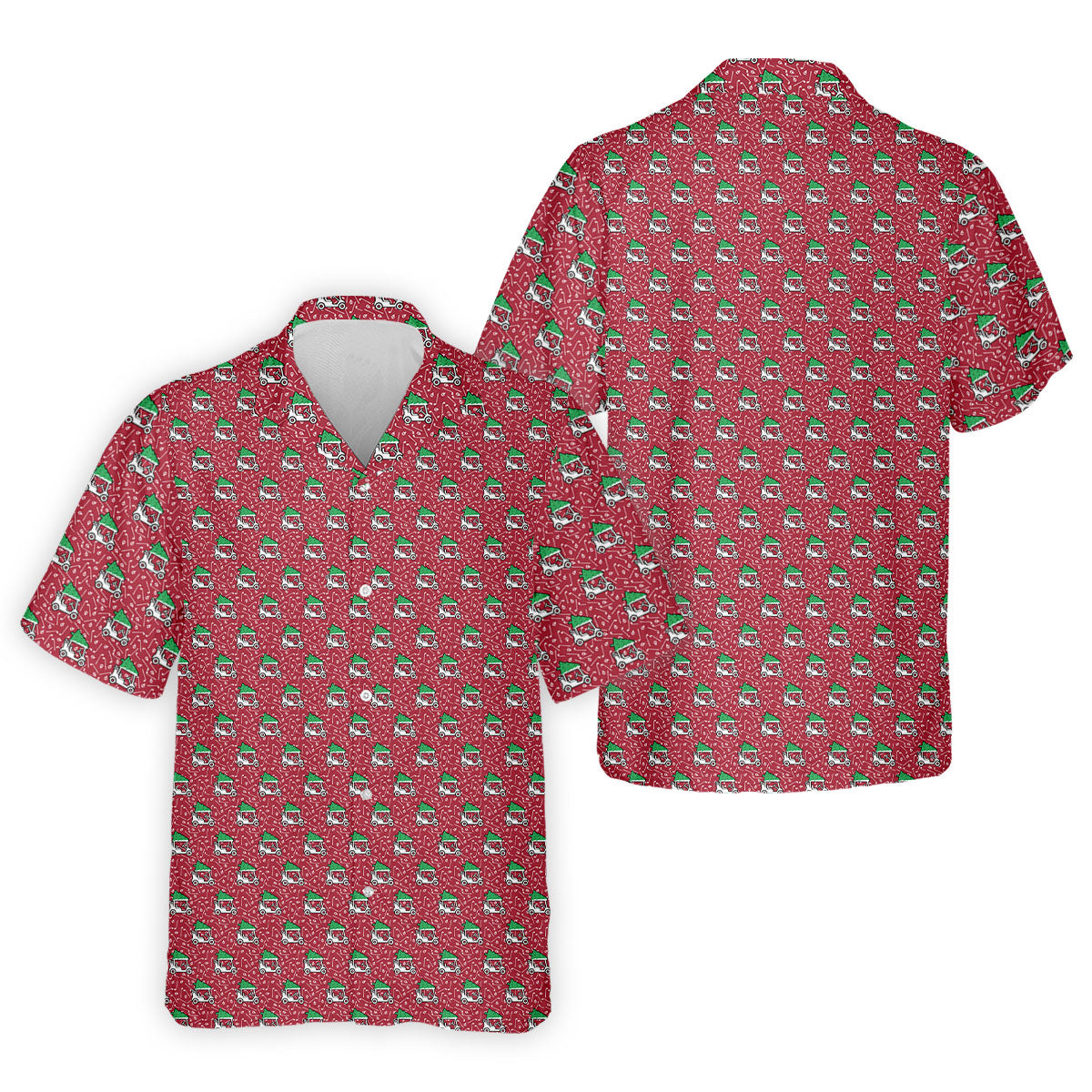 Christmas Golf Cart Pattern Red Men's Golf Tops, Christmas Golf Shirt, Polo Shirts For Men