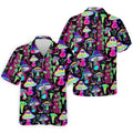 Black Neon Mushroom Pattern Golf Shirt, Mens Golf Polo, Golf Apparel For Men, Printed Golf Shirts