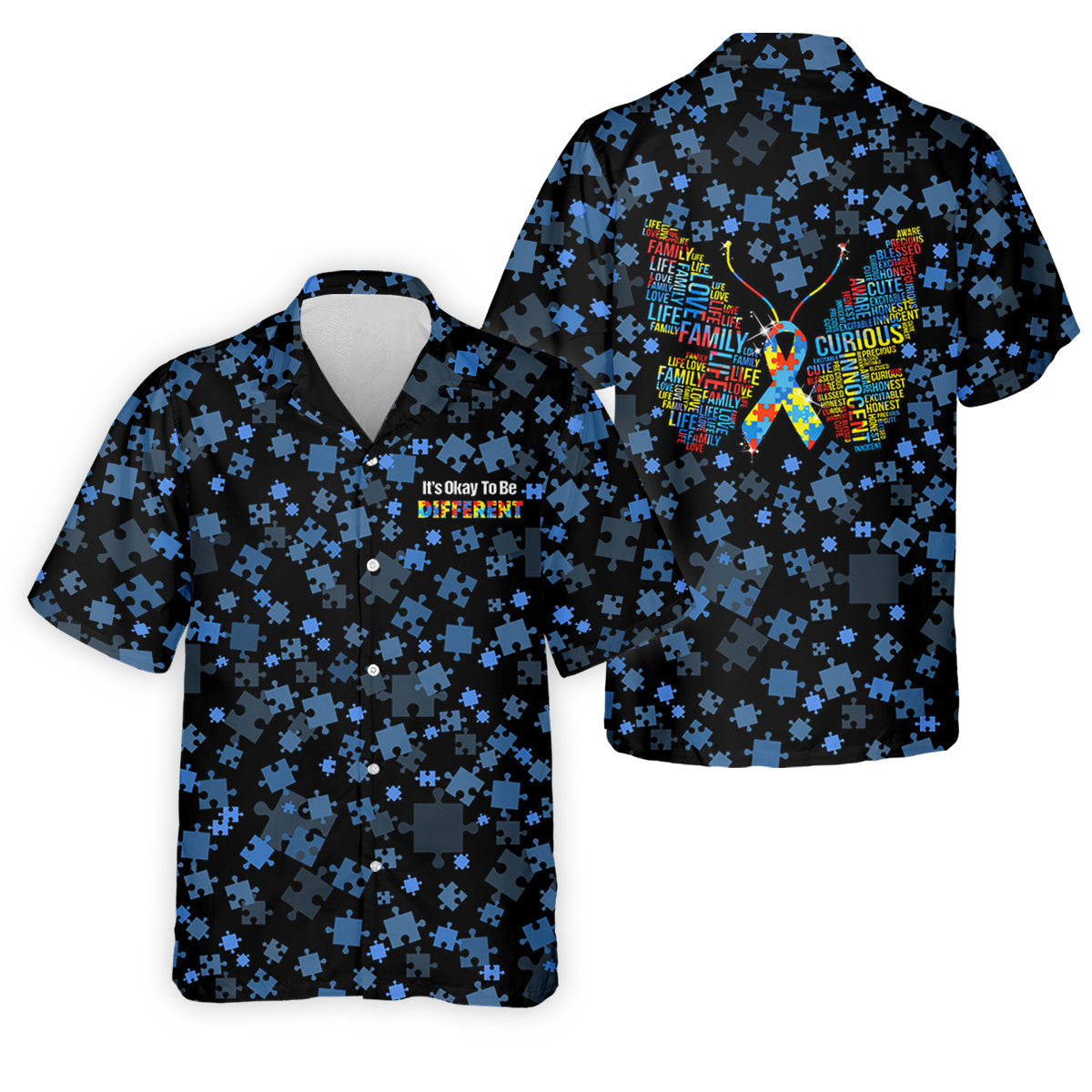 It's Okay To Be Different Autism Awareness Black And Blue Puzzle Pattern Golf Tops For Men, Polo Shirts For Men