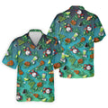 Teal Tropical Cocktail Parrot Pattern Golf Polo Shirt, Men's Golf Shirt, Golf Polo Shirts For Men