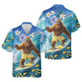 Surfing Bigfoot Riding Ocean Waves Design Hawaiian Golf Polo, Golf Tops For Men, Golfing Apparel