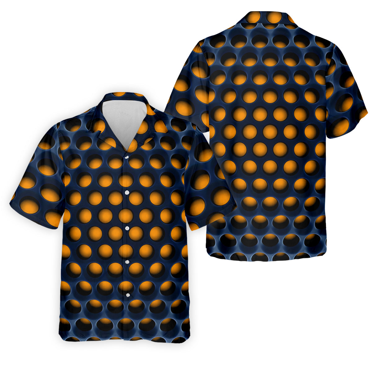 3D Effect Circular Pattern Orange Golf Shirt, Cool Golf Outfit, Men's Funny Golf Shirts, Polo Shirts For Men