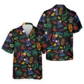 Neon Shark And Cocktail Pattern Hawaiian Golf Shirt, Men's Golf Shirt, Polo Shirts For Men