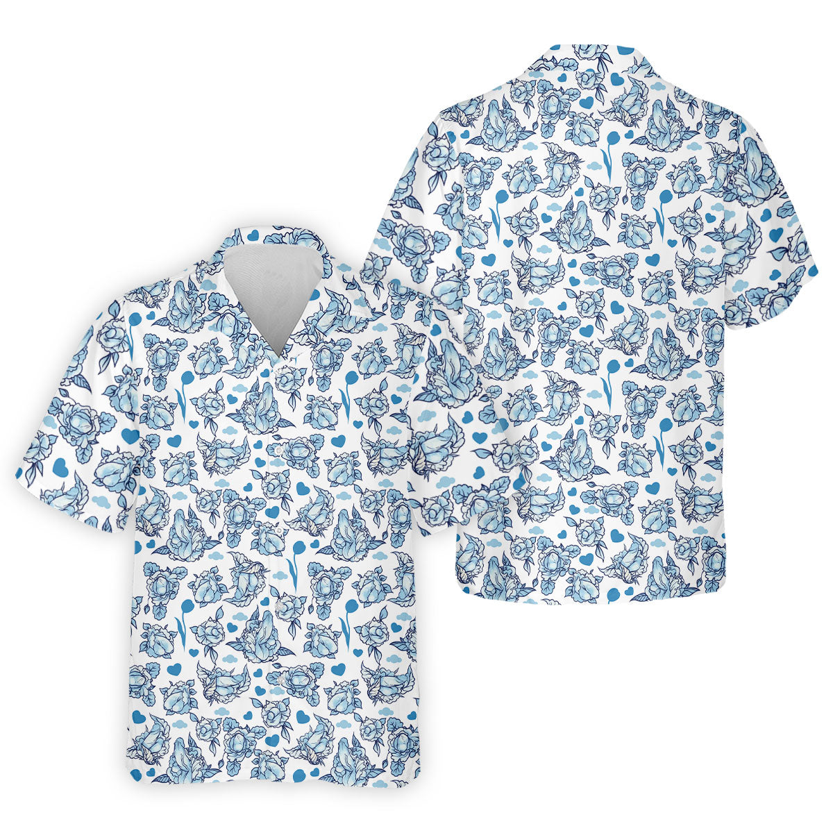 Funny Blue Rose Floral Pattern Men's Golf Shirt, Dirty Humor Polo Shirts For Men, Printed Golf Shirts