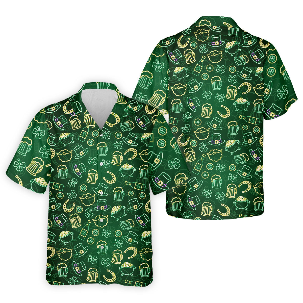 Beer Shamrock Neon Pattern St Patrick's Day Golf Shirt, Golf Tops For Men, Golf Shirts For Men