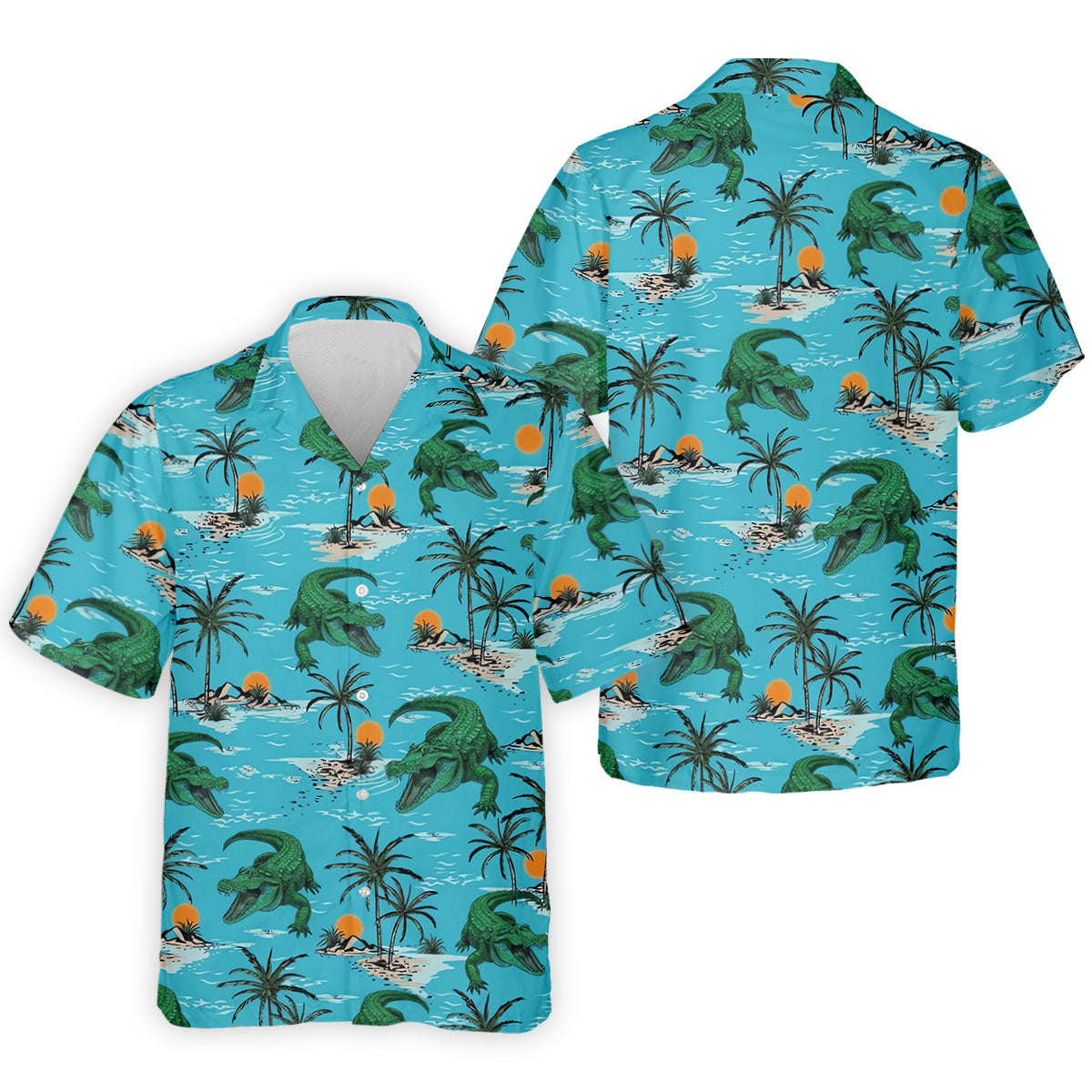 Tropical Alligators on Island Beaches Design Hawaiian Golf Polo, Golf Tops For Men, Golfing Apparel