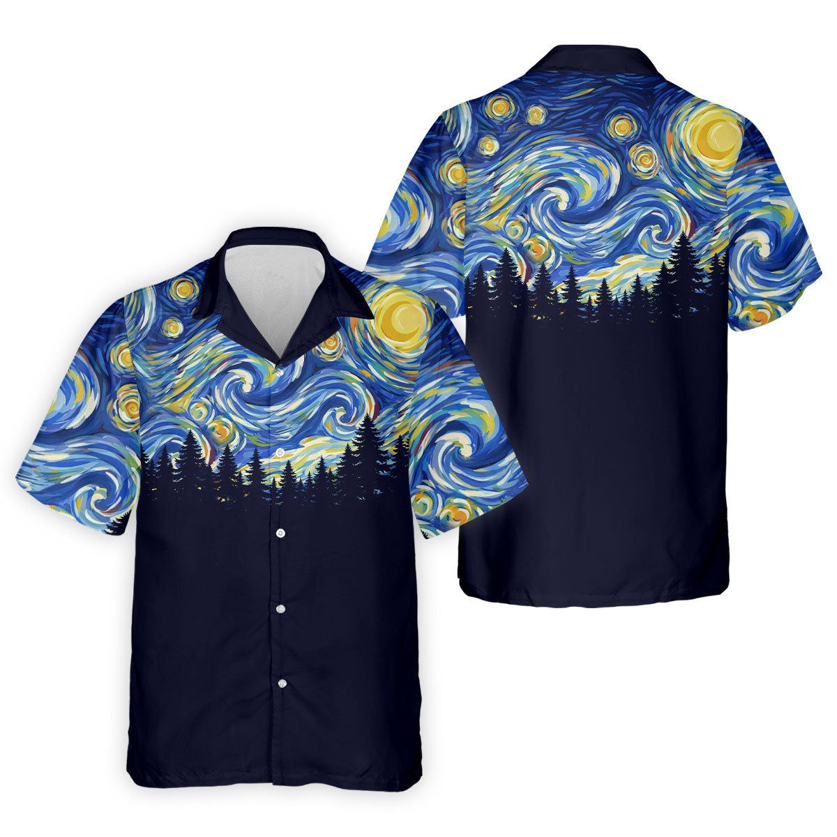Van Gogh Inspired Starry Night Forest Hawaiian Golf Polo, Golf Tops For Men, Golfing Apparel