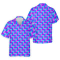 Purple Blue Gradient Checkered Pattern Golf Shirt, Mens Golf Polo, Printed Golf Shirts, Golf Polo Shirts For Men
