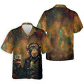 Monkey Gentleman Vintage Oak Hawaiian Golf Polo, Golf Tops For Men, Golfing Apparel