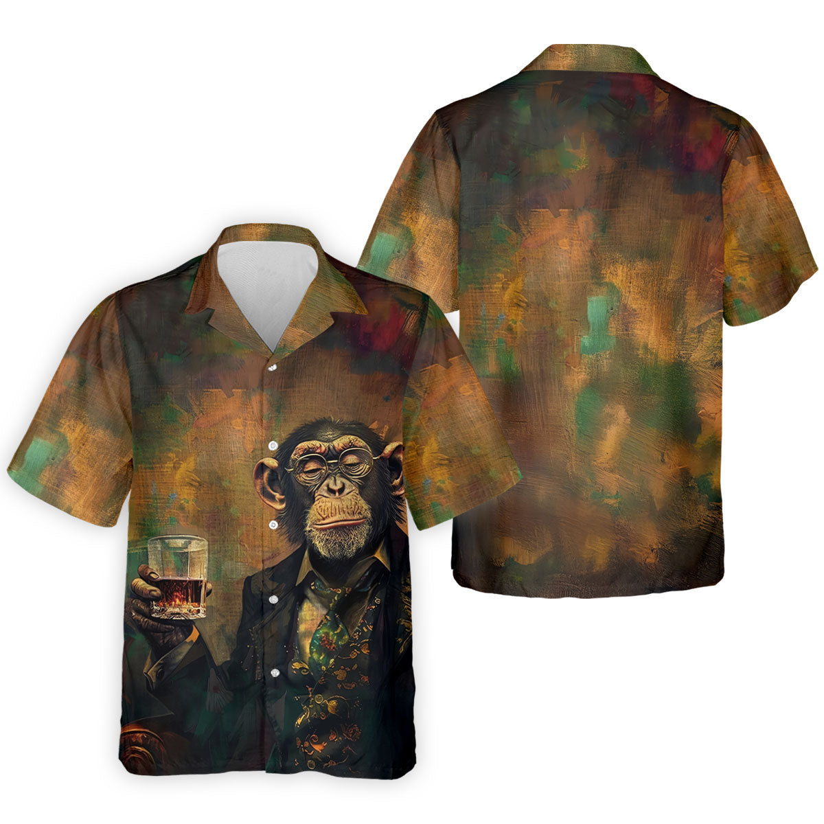 Monkey Gentleman Vintage Oak Hawaiian Golf Polo, Golf Tops For Men, Golfing Apparel