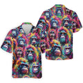 Street Art Style Cool Gorilla Hawaiian Golf Shirt, Tropical Theme Golf Shirts For Men