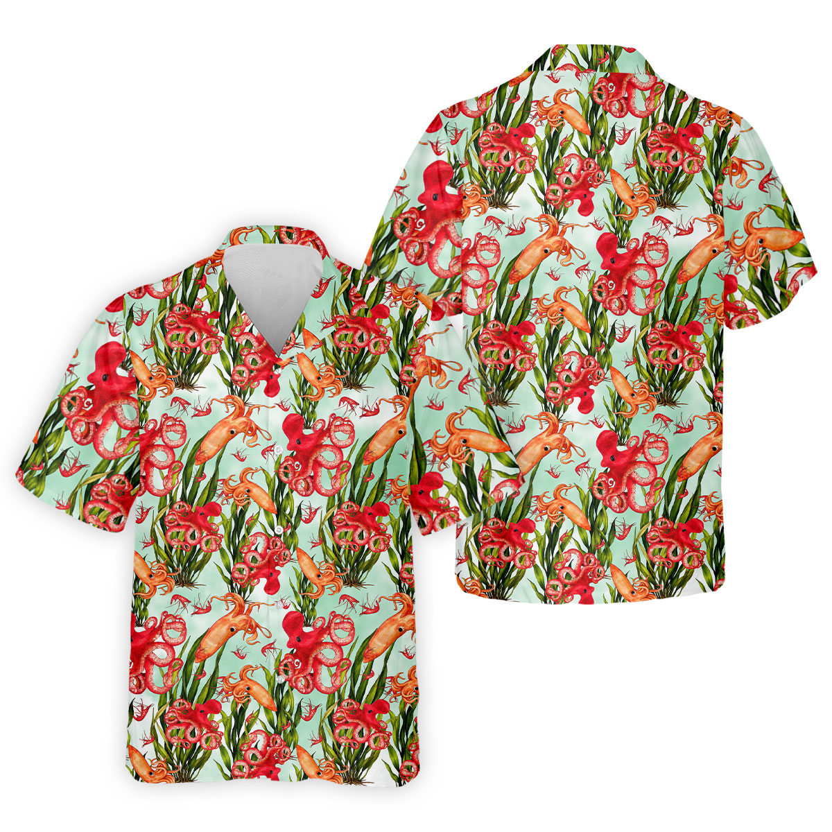 Tropical Cephalopods Among Seaweed  Hawaiian Golf Polo, Golf Tops For Men, Golfing Apparel
