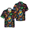 Jet Black Neon Duck Tropical Pattern Hawaiian Golf Shirt, Golf Shirts For Men, Polo Shirts For Men