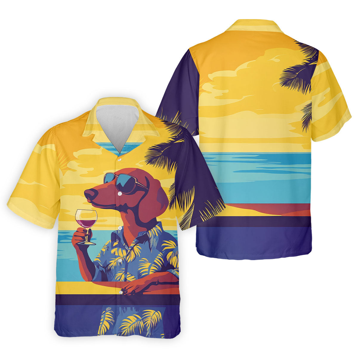 Funny Dachshund Beach Men's Polo Shirt, Hawaiian Golf Polo, Cool Golf Gifts, Unique Gift For Golfer