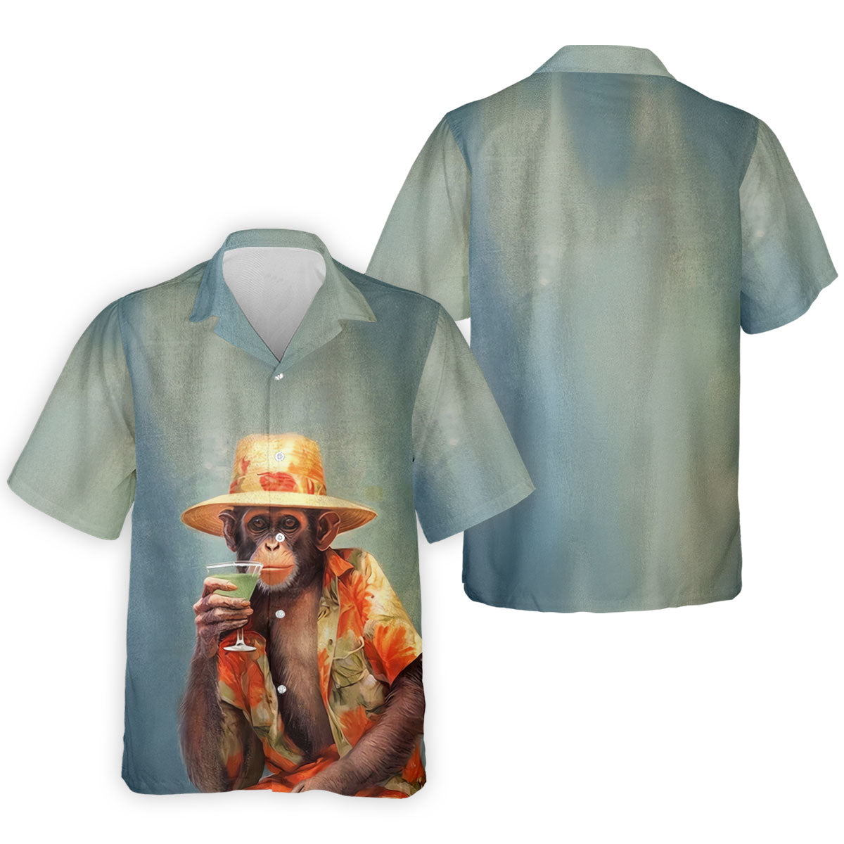 Tropical Monkey Mist Blue Hawaiian Golf Shirt, Men's Golf Shirt, Polo Shirts For Men