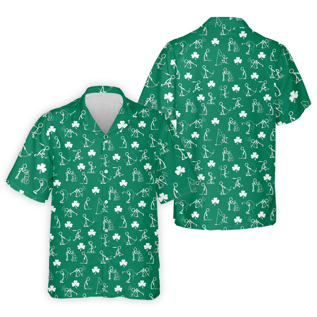 Stick Figure Golf Pose St Patrick's Day Shamrock Green Golf Shirt, Polo Shirts For Men, Golf Shirts For Men