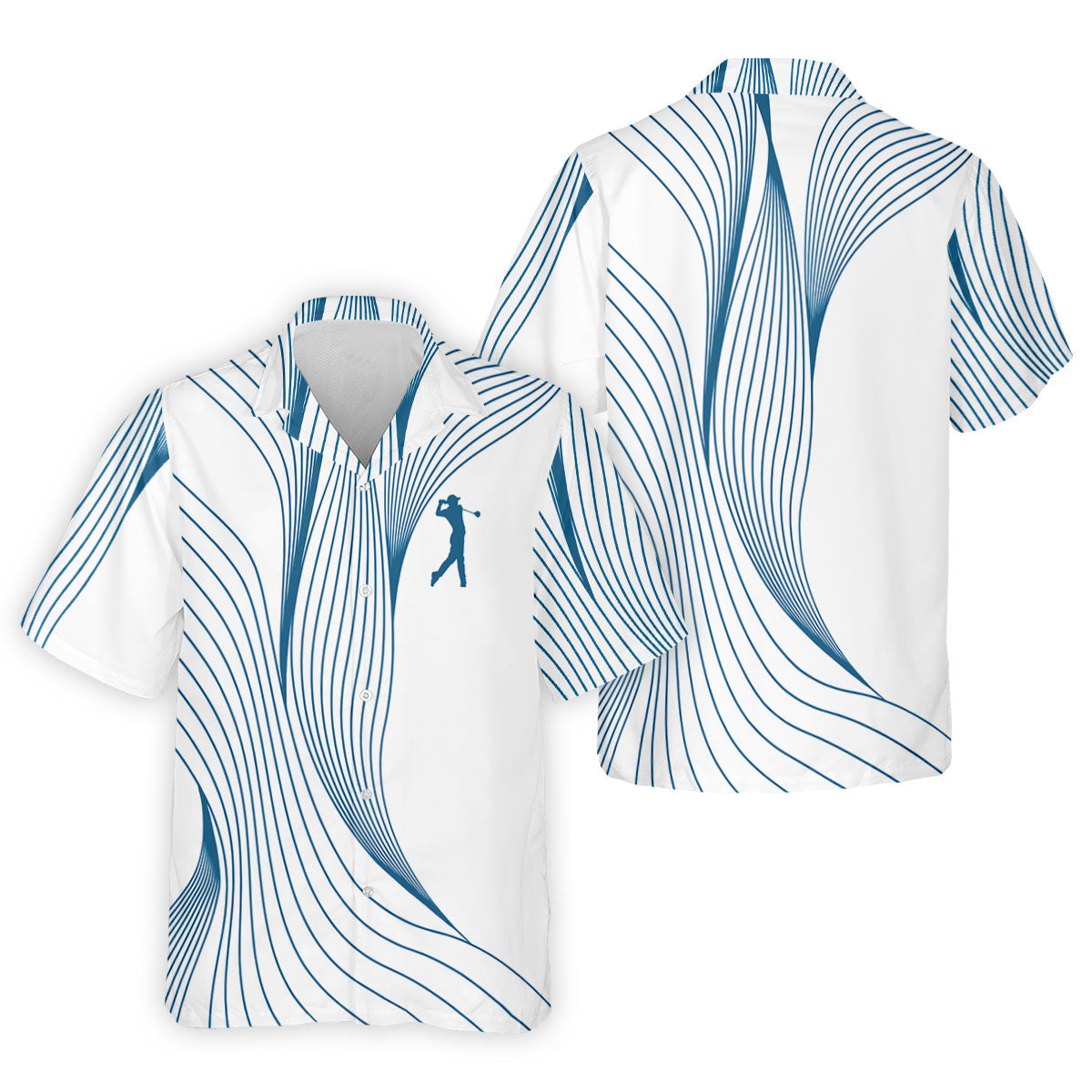 Geometric Line Wavy Line Blue And White Golf Shirts For Men, Men's Golf Shirt, Polo Shirts For Men