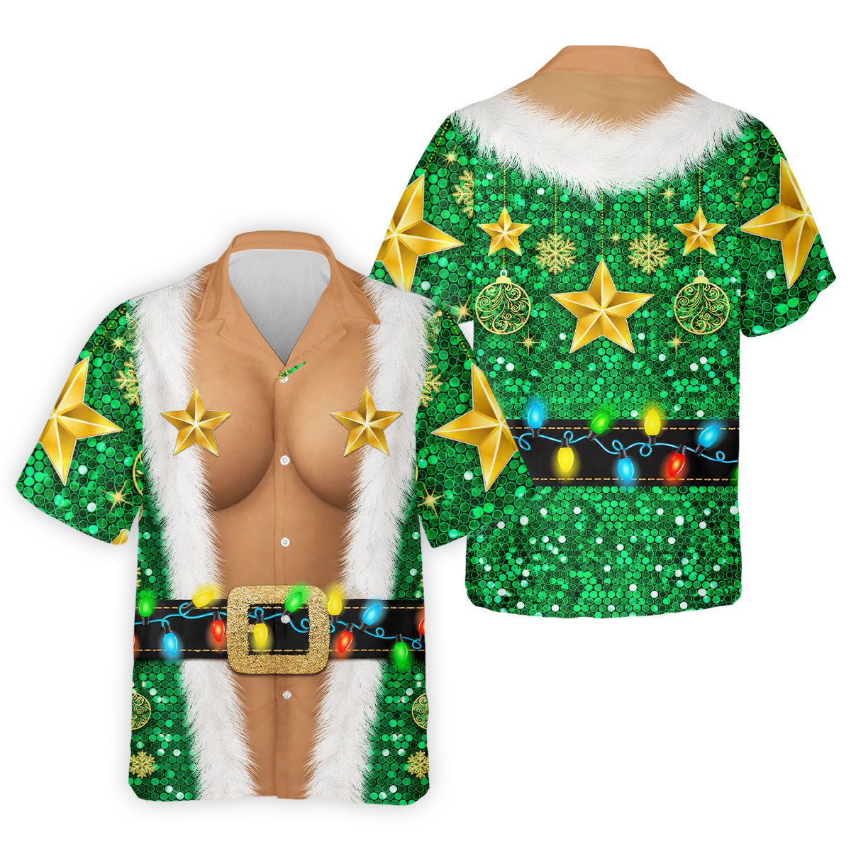 Green Santa Gold Stars Christmas Golf Shirt, Mens Golf Shirts, Mens Polo Shirts
