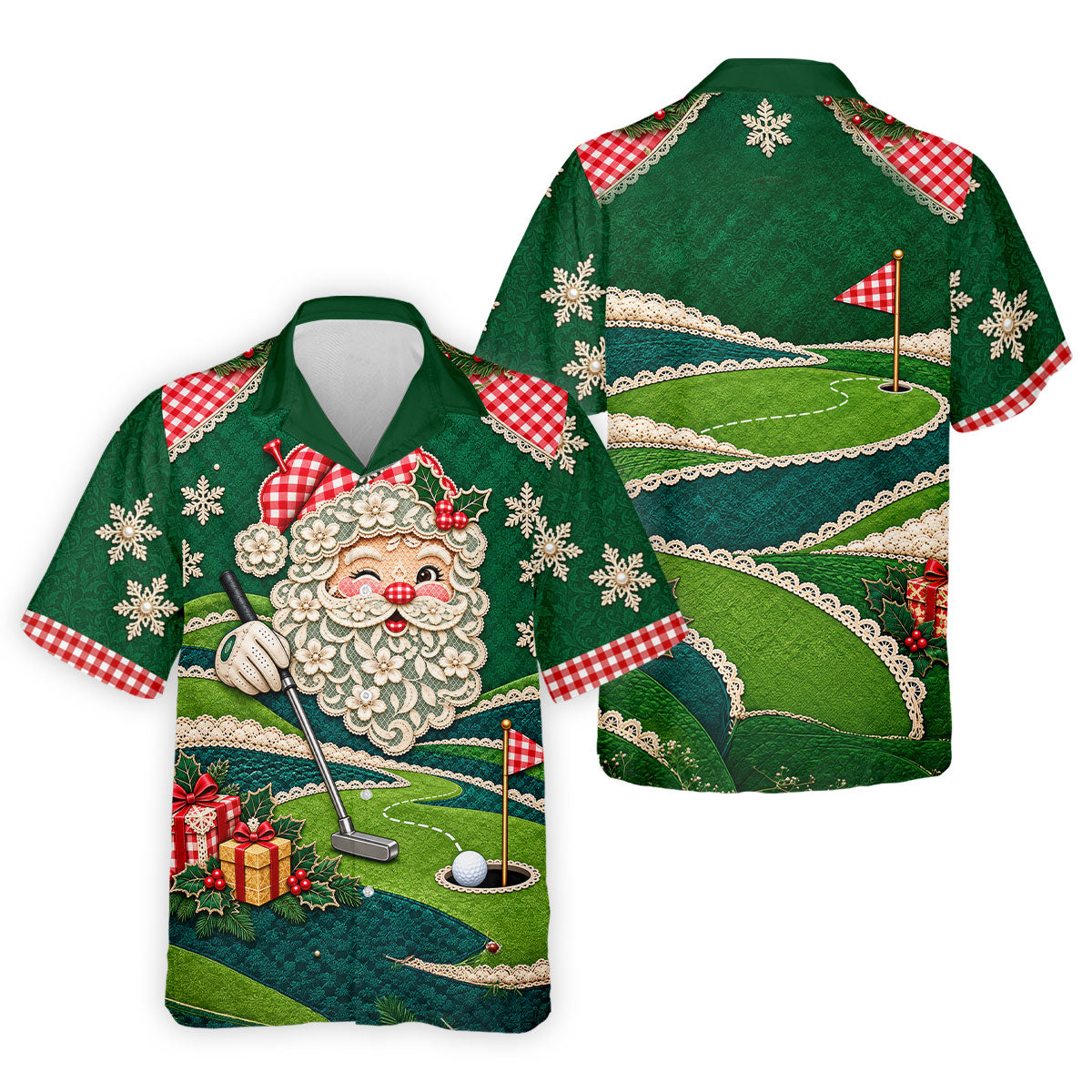 Christmas Winking Santa Golf Polo Shirt, Christmas Golf Shirt, Mens Golf Apparel