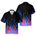 Black Blue Flame Fire Pattern Golf Shirt, Men's Golf Shirt, Mens Polo Shirts, Printed Golf Shirts