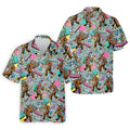 Bigfoot Pop Culture Pattern with Retro TV Sets Design Design Hawaiian Golf Polo, Golf Tops For Men, Golfing Apparel