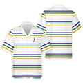 Mardi Gras Purple Green Gold Stripe Pattern Golf Tops For Men, Men's White Polo, Golf Shirts For Men