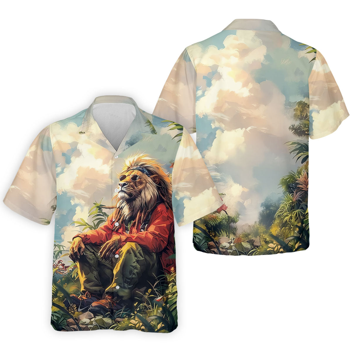 Lion Dreamscape Mist Hawaiian Golf Polo, Golf Tops For Men, Golfing Apparel