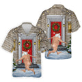 Men's Streaking Santa Doorbell Golf Shirt, Christmas Golf Shirt, Golf Apparel For Men