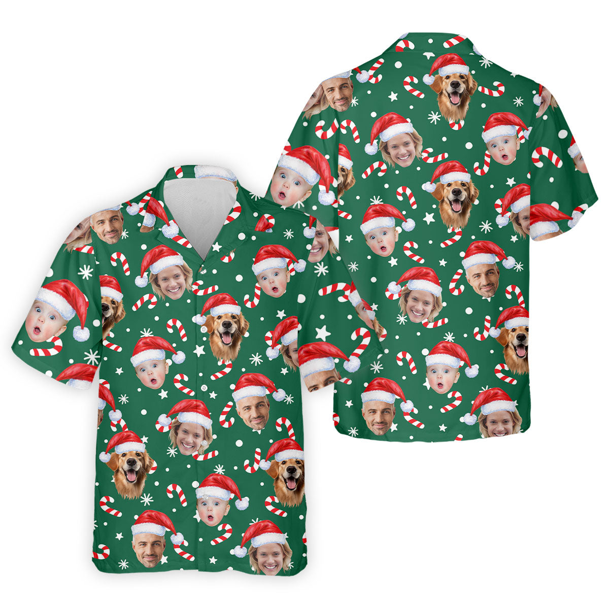 Custom Face Candy Cane Pattern Green Golf Shirt, Christmas Golf Shirt, Polo Shirts For Men, Golf Gift For Men