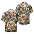Cartoon Marshmallow, Graham Cracker and Campfire Characters Lake Camping Hawaiian Golf Polo, Golf Tops For Men, Golfing Apparel