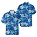 Blue Tropical Hibiscus Floral Golf Shirt, Mens Polo Shirts, Golf Apparel For Men