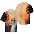 Gentleman Monkey Whiskey Golden Sunset Hawaiian Golf Polo, Golf Tops For Men, Golfing Apparel