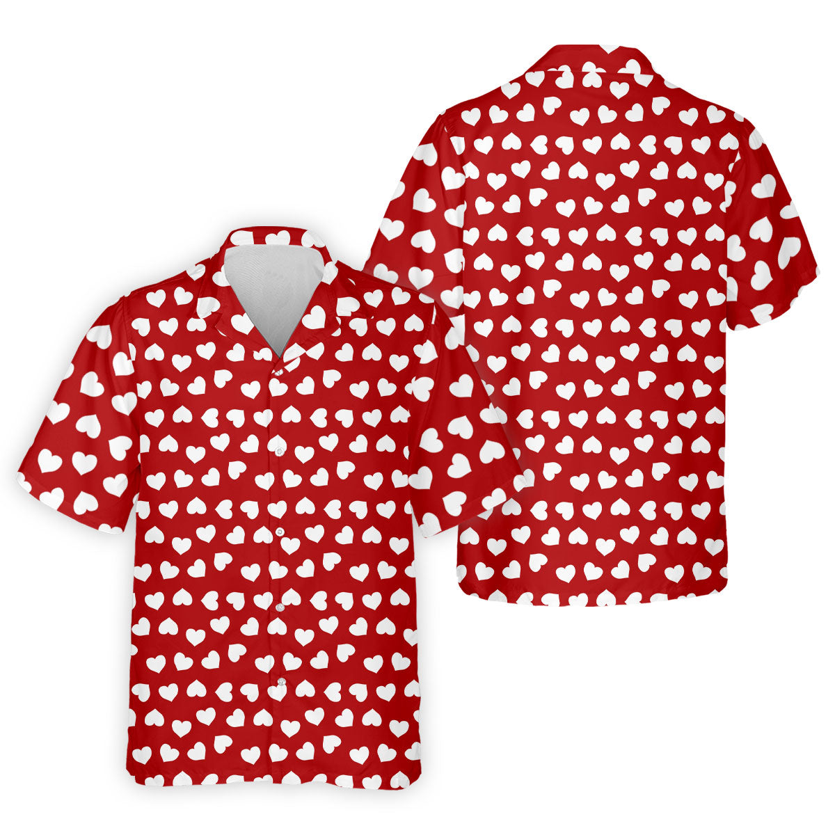 White And Red Heart Pattern Golf Tops For Men, Valentine Golf Gift, Polo Shirts For Men, Golf Gift For Men