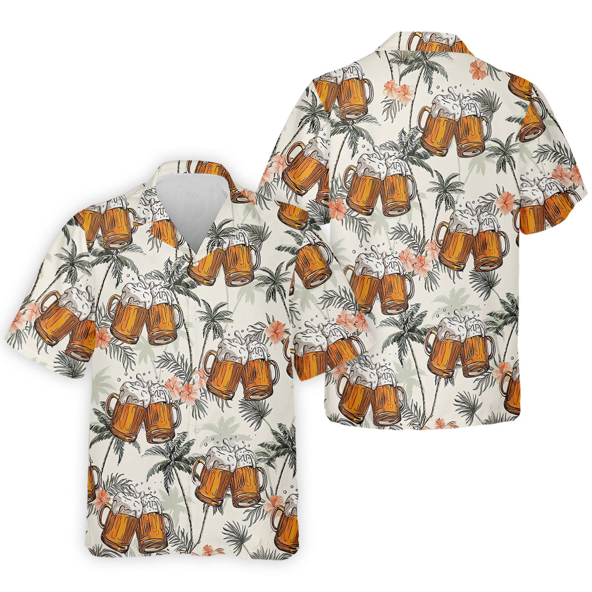 Tropical Palm Trees and Frosty Beer Mug Hawaiian Golf Polo, Golf Tops For Men, Golfing Apparel