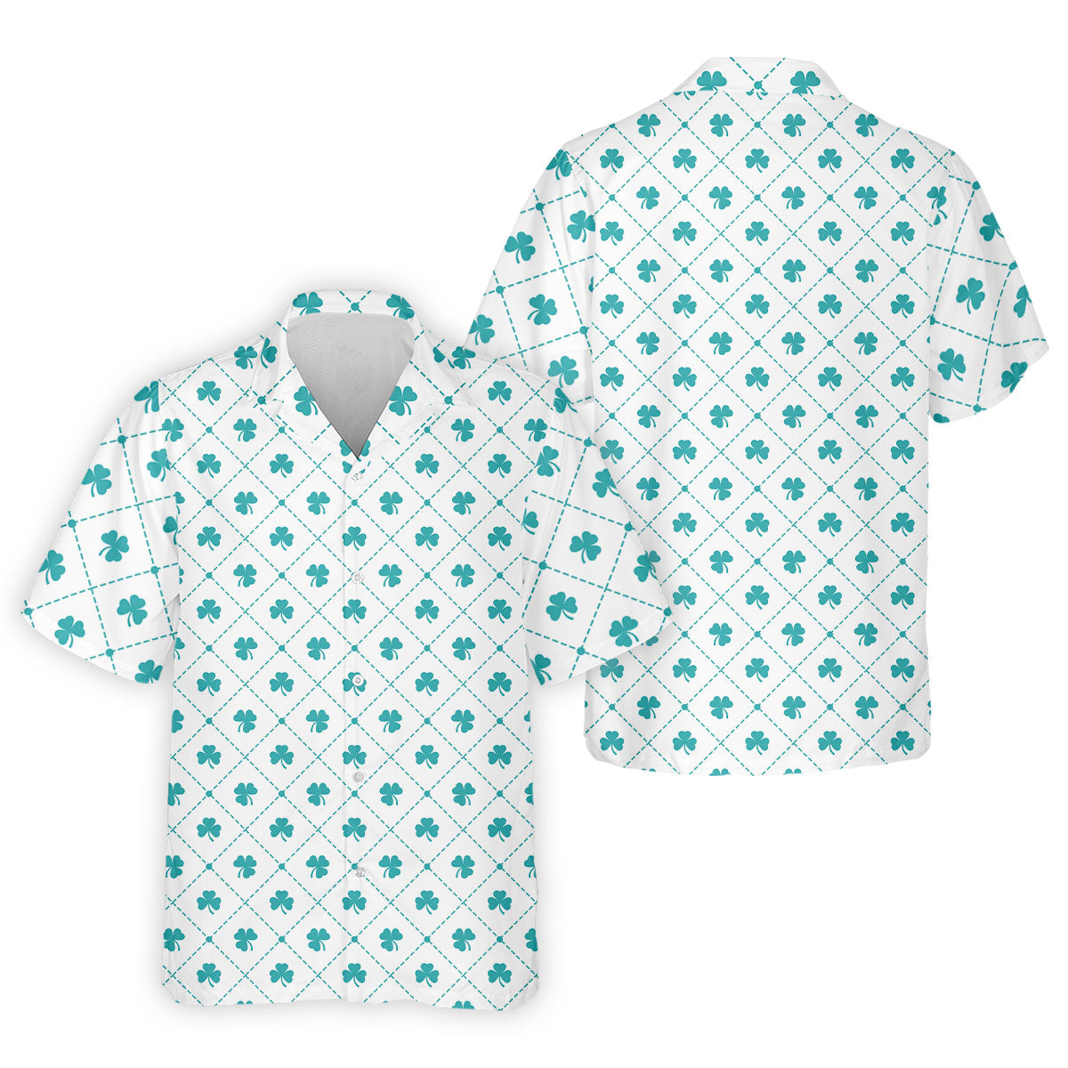 Grid Pattern Shamrock Golf Shirt, St Patrick's Day Golf Tops For Men, Golf Shirts For Men, Polo Shirts For Men