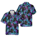 Funny Black Cat Purple Blue Gradient Hawaiian Golf Shirt, Golf Shirts For Men