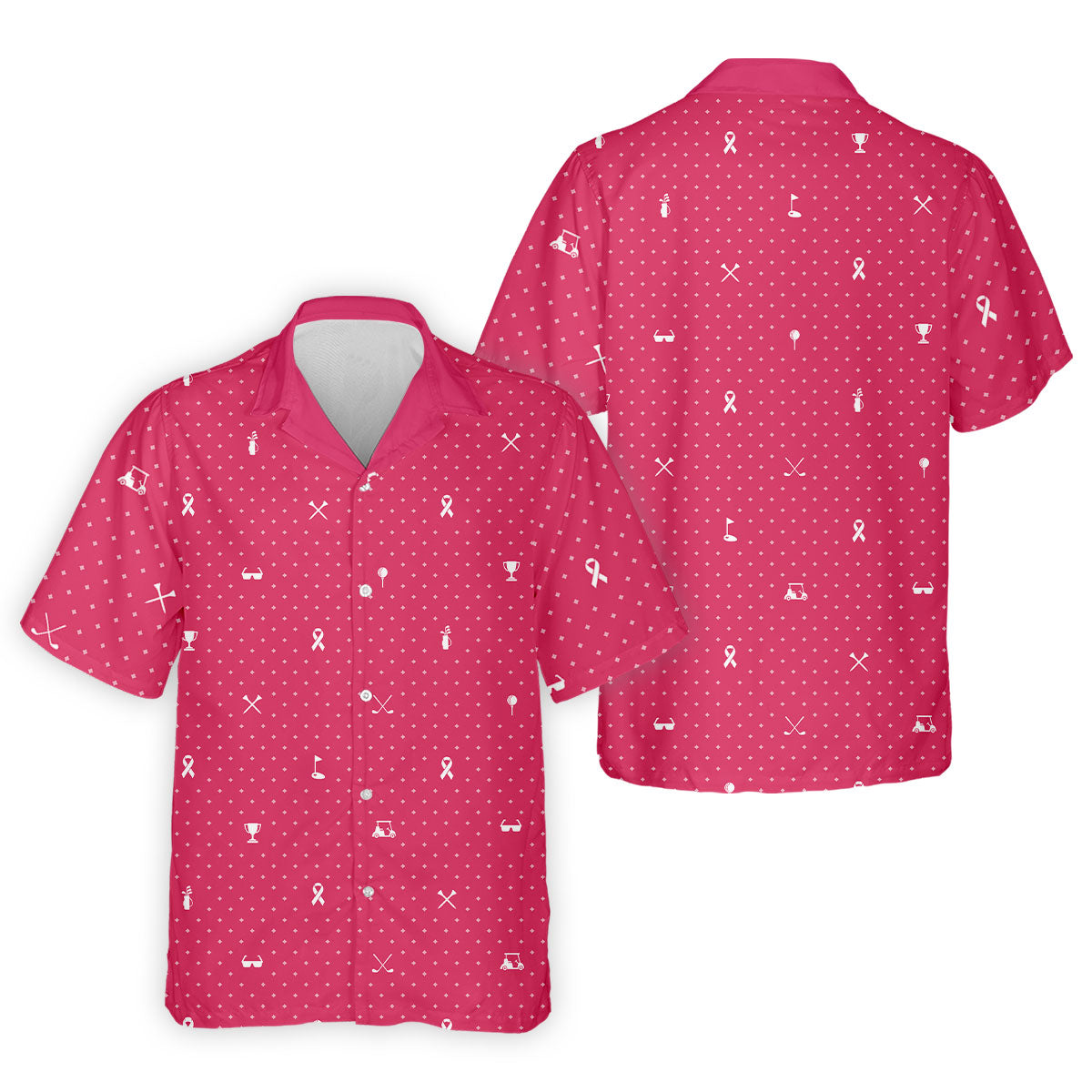Pink Ribbon Golf Pattern Breast Cancer Polo Shirt, Golf Shirts For Men, Mens Golf Apparel