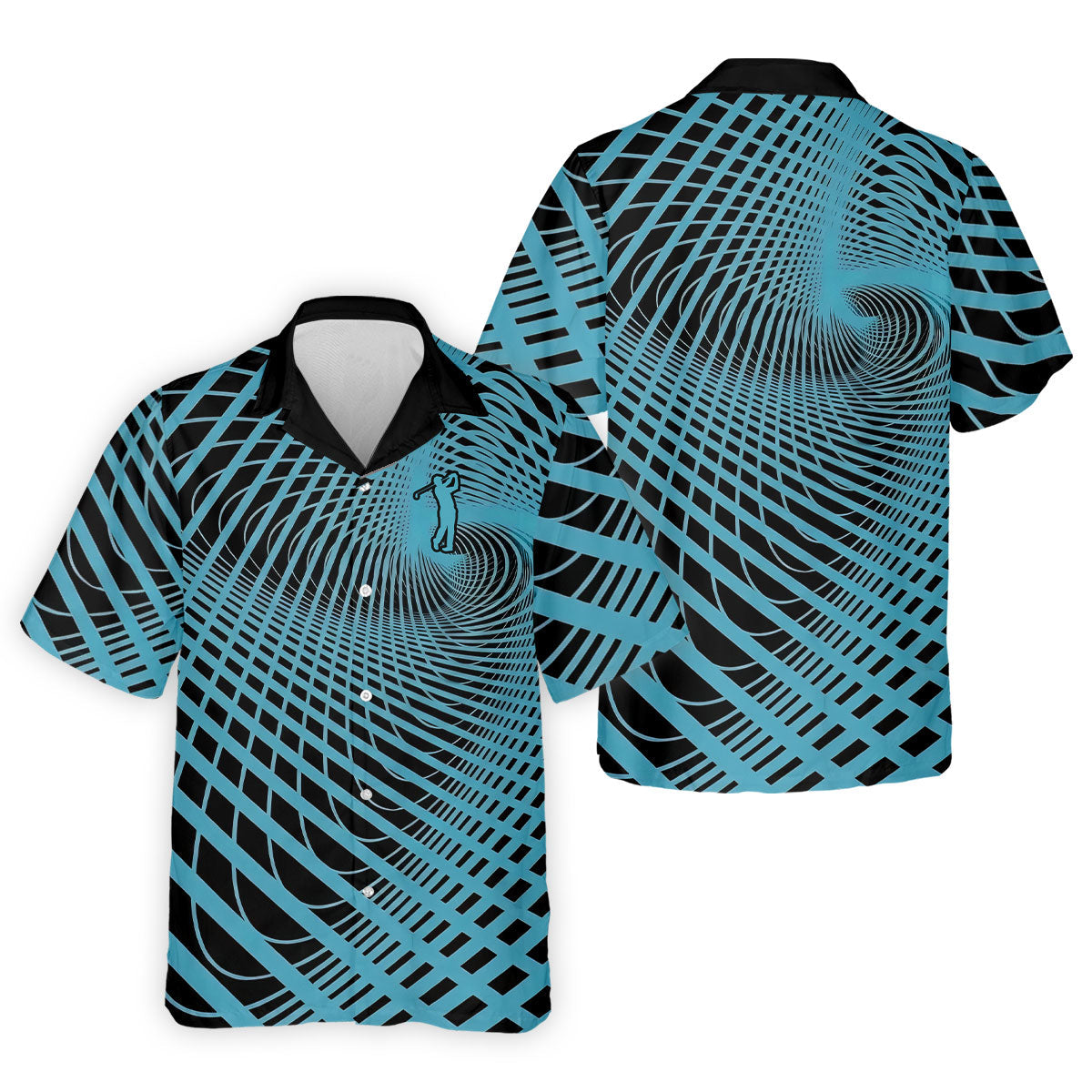 Swirling Vortex Black And Light Blue Golf Shirts For Men, Polo Shirts For Men, Golfing Apparel