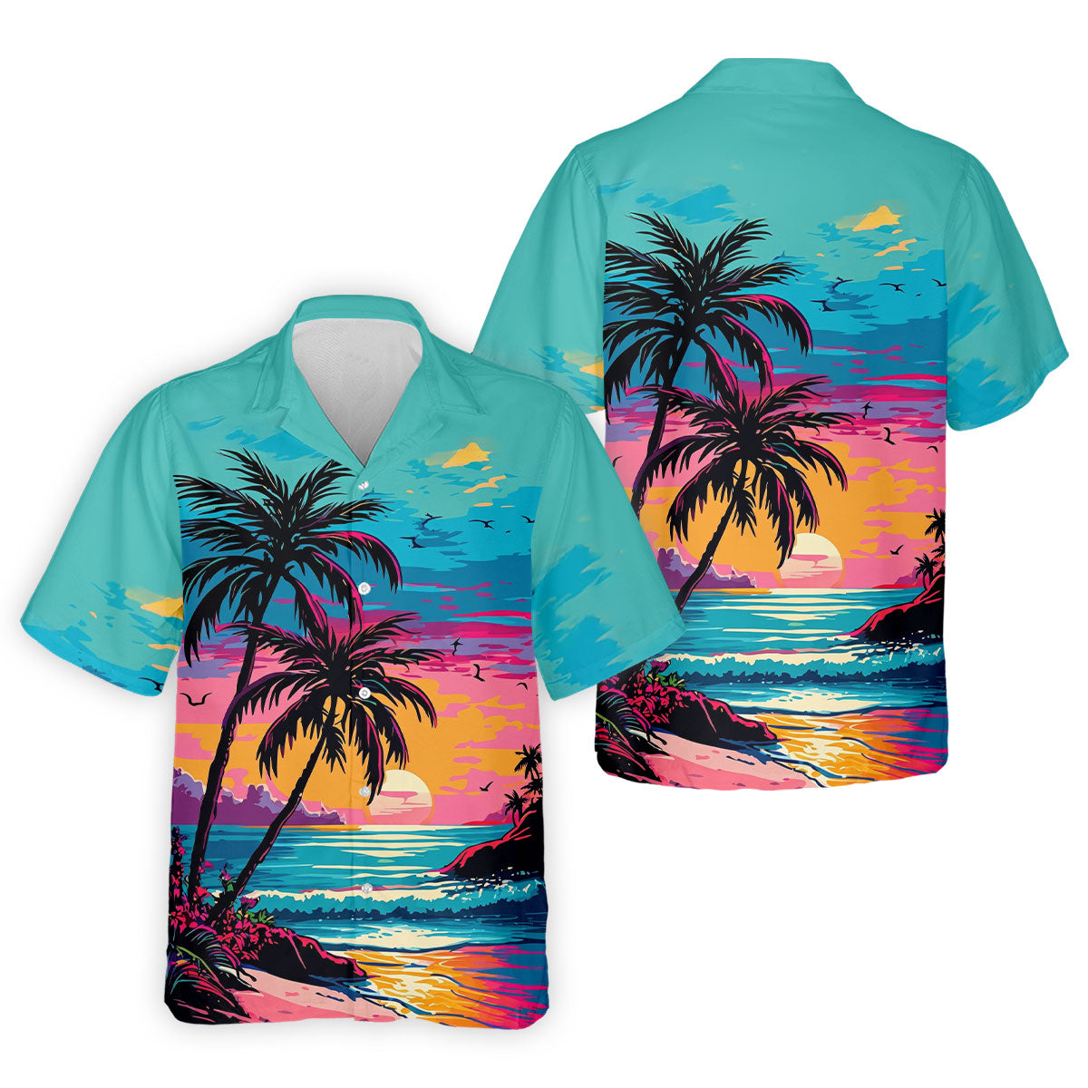 Tropical Sunset Palm Tree Hawaiian Golf Shirt, Men’s Golf Shirt, Golf Shirts For Men