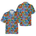 Blue Tropical Skeleton Surfer Pattern Golf Polo Shirt, Men's Golf Shirt, Golf Polo Shirts For Men