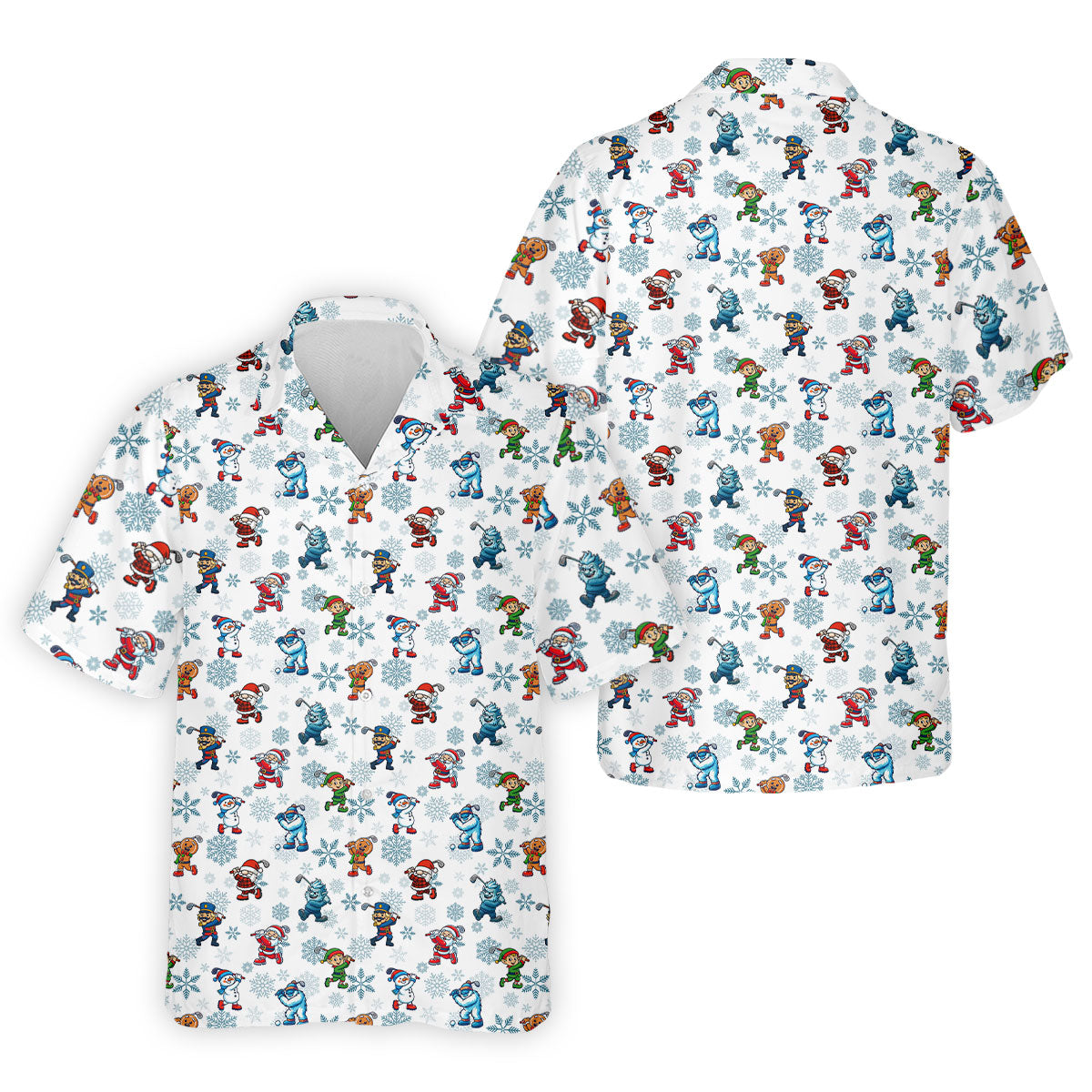 Christmas Characters Golf Pose Men's Funny Golf Shirts, Christmas Golf Shirt, Polo Shirts For Men